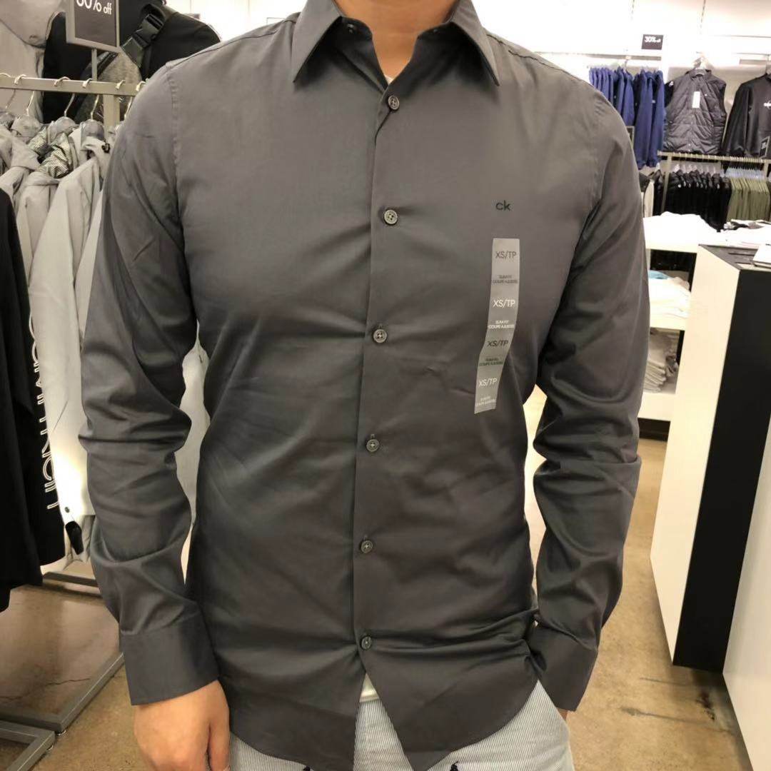 ckcalvinklein男士春秋季新款修身款纯色休闲衬衣纯棉免烫衬衫