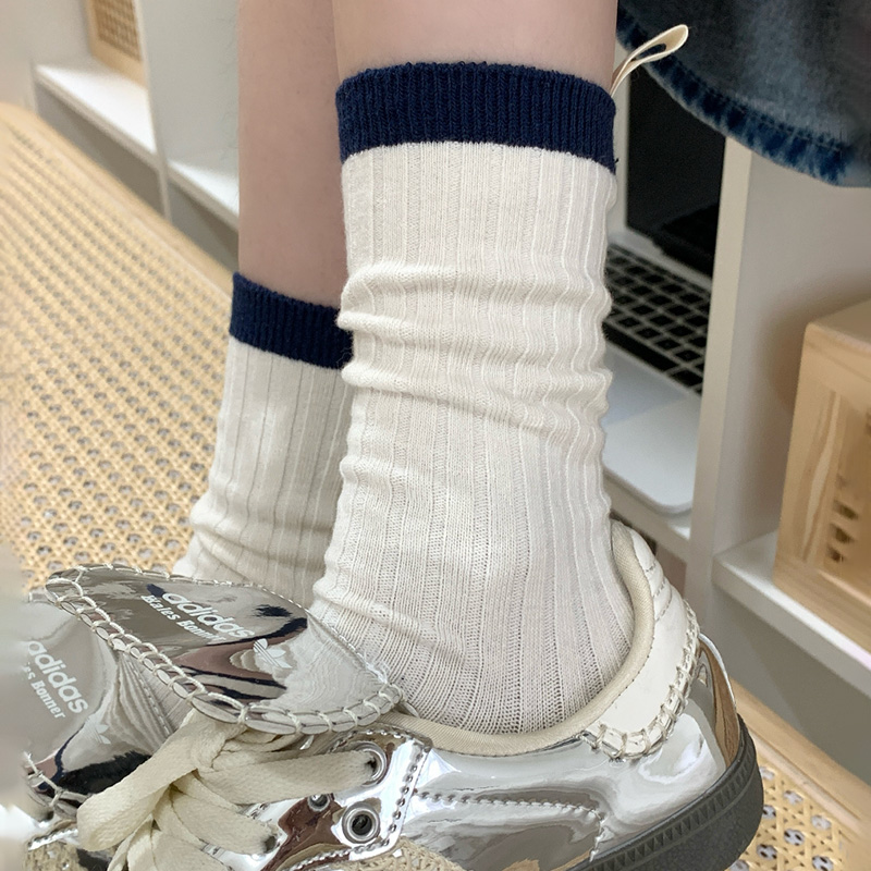 白色袜子女夏季薄款中筒袜纯棉ins潮学院风韩国长袜女堆堆袜夏天