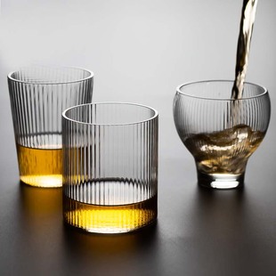 日本手工条纹威士忌杯酒杯个性创意日式玻璃杯水晶复古洋酒杯子