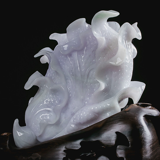 【实物已检】冰糯种a货翡翠紫罗兰白菜摆件1.48千克