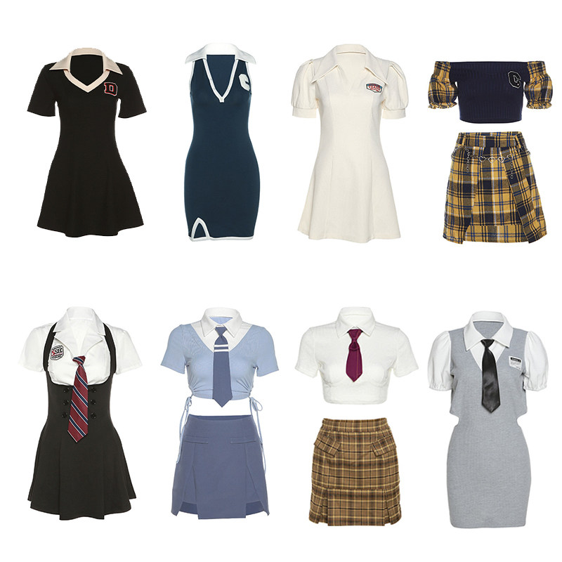 鬼妍jazz女团打歌服学院风领带包裹裙个性连衣裙甜美短裙露腰百搭