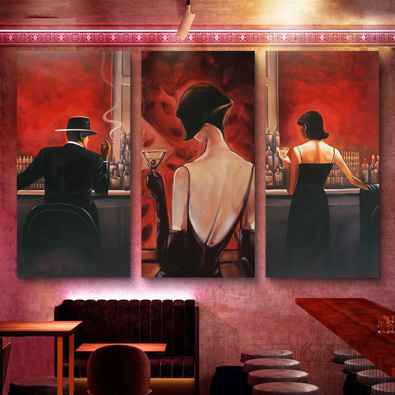 酒吧装饰画工业风美式舞女ktv挂画个性复古美女餐厅背景墙面壁画