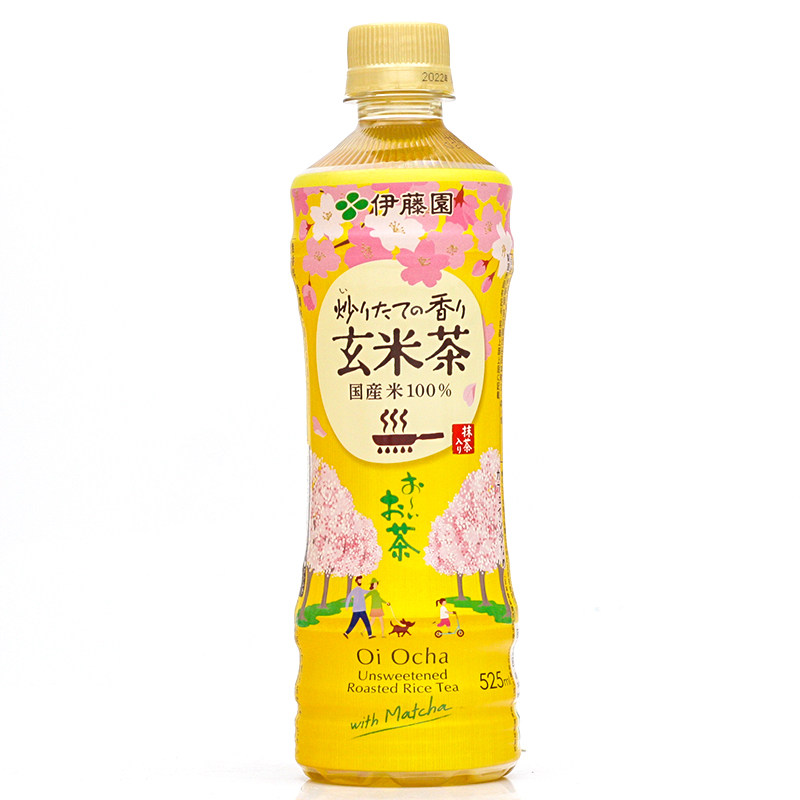 日本本土itoen伊藤园茶饮料樱花限定 日式玄米茶无糖0卡绿茶525ml