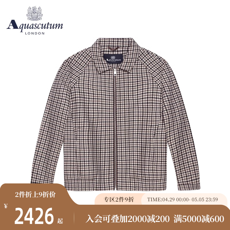 Aquascutum/雅格狮丹新品男保暖夹克外套翻领休闲格子Q4650EM021