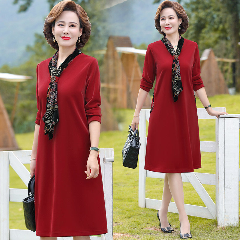 婚礼妈妈连衣裙喜婆婆婚宴礼服旗袍中老年秋装阔太太高贵气质裙子