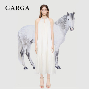 GARGA法式白色气质无袖挂脖连衣裙女高级感宽松慵懒海边度假长裙