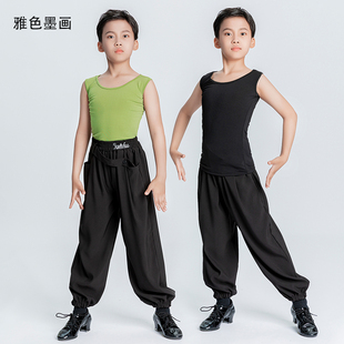 雅色墨画夏季新款男童拉丁舞服少儿练功服背心训练服薄款舞蹈裤子