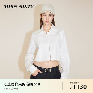 Miss Sixty2024春季新款衬衫女长袖polo领设计感白色短款休闲百搭