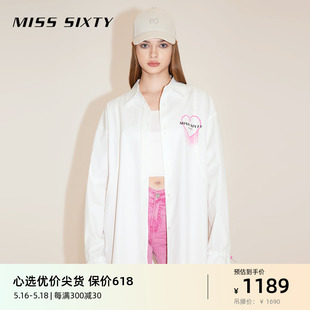 Miss Sixty2024春季新款长袖衬衫女爱心印花设计感个性百搭白色