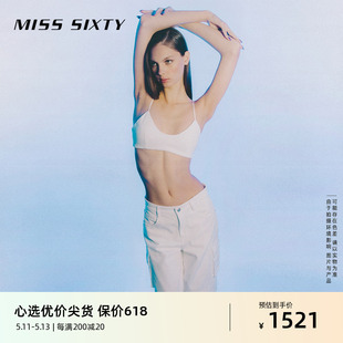 Miss Sixty2024夏季新款白色牛仔裤女低腰复古美式工装显瘦直筒裤