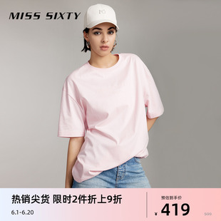 【限时折上折】Miss Sixty24夏新款短袖T恤女字母简约宽松中长款