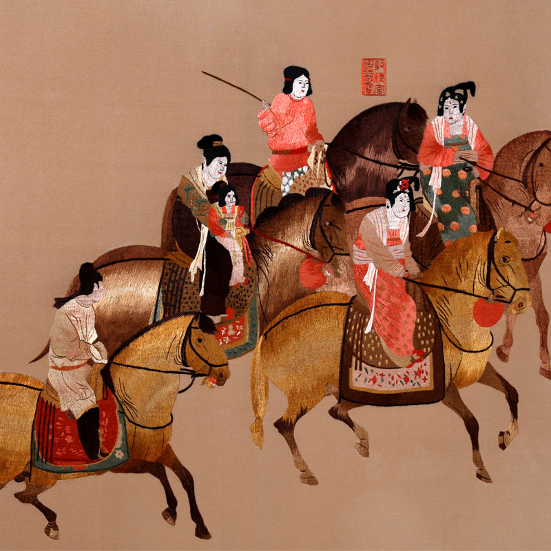 手工刺绣精品 开封汴绣装饰画虢国夫人游春图 特色工艺品礼品