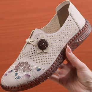女网鞋新款北京布鞋大码夏季镂空透气中老年牛筋底超软防滑妈妈鞋