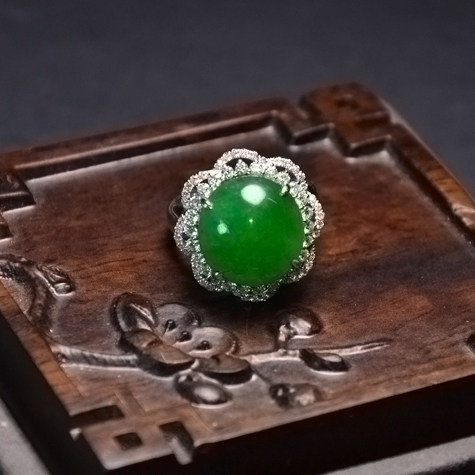 后妹天然 a货翡翠 18k金镶满色戒指 国检证书 支持复检