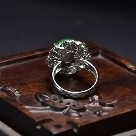 后妹天然 a货翡翠 18k金镶满色戒指 国检证书 支持复检