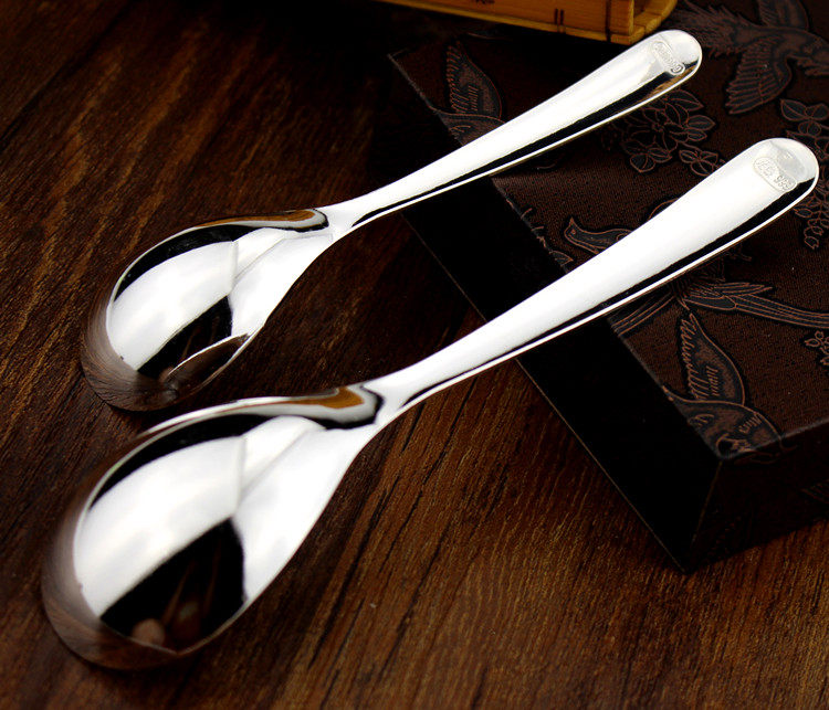 999足银纯银勺子足银筷子纯银宝宝光面实心汤勺亲子筷子纯银餐具