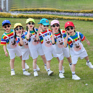 儿童啦啦队演出服六一幼儿园舞蹈表演服装小班可爱背带裤合唱班服