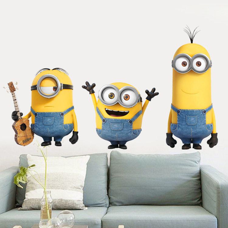 可爱3d小黄人贴纸卡通墙贴画动漫儿童房幼儿园男孩卧室装饰b341