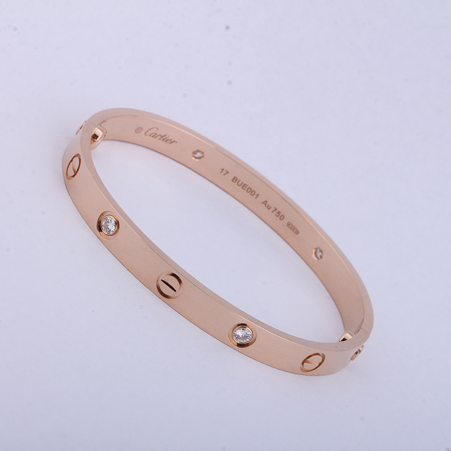 [9.8新]展示品卡地亚cartier女士750玫瑰金4钻手镯17#2317