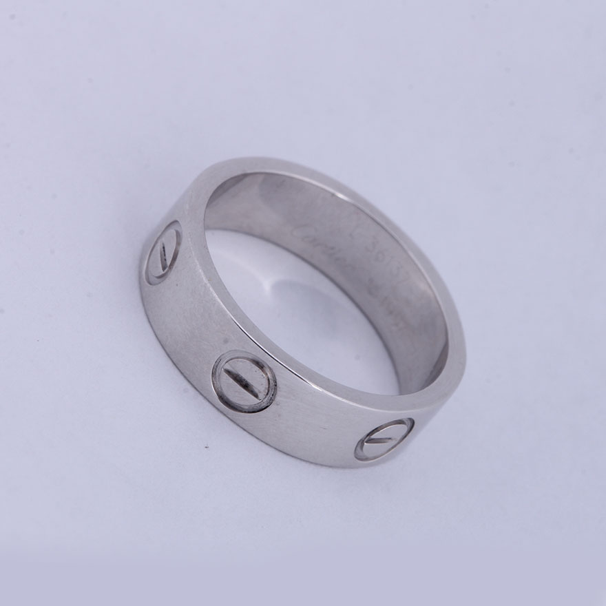 [9.5新]卡地亚cartier中性750白金戒指52#2395