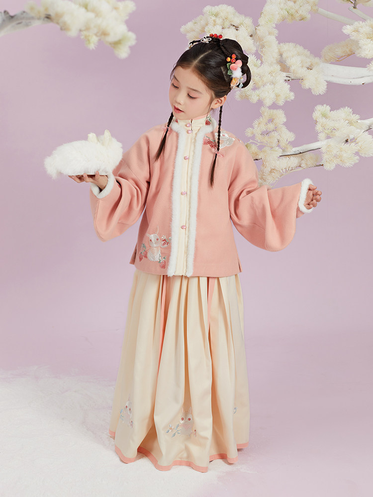 汉服女童装加厚绣花可爱明制立领袄裙中国风儿童秋冬季民国风全套