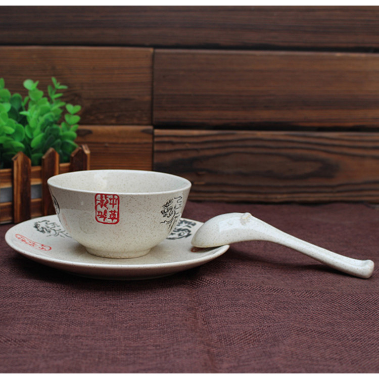 中式龙图腾酒店特色摆台餐具陶瓷米饭碗小勺平盘味碟水壶水杯汤碗