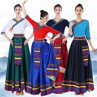 藏族新款表演舞蹈裙子套装民族演出服装艺校练习长裙广场舞跳舞裙
