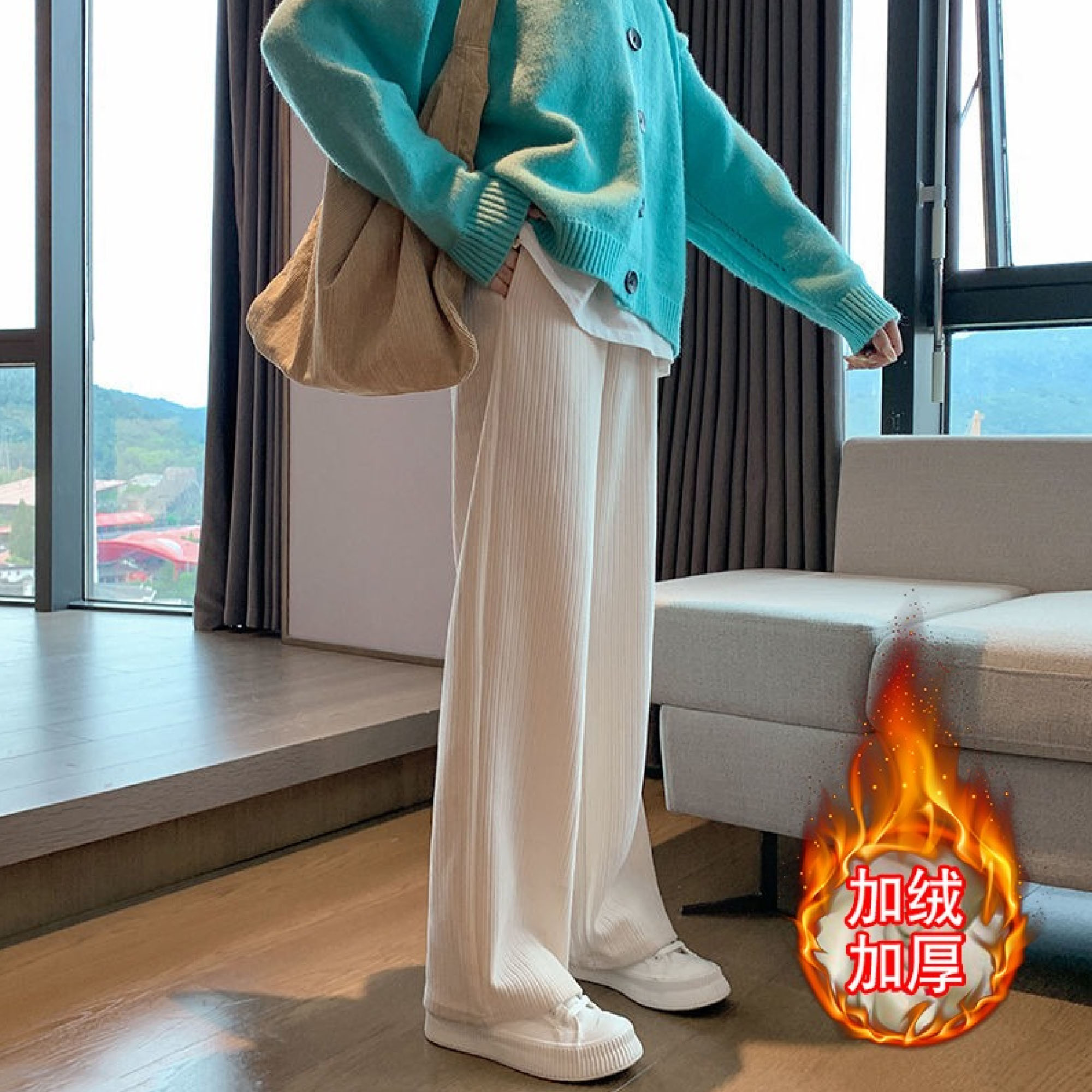 ulzzang灯芯绒裤子女冬季外穿ins潮高街原宿风宽松加绒加厚阔腿裤
