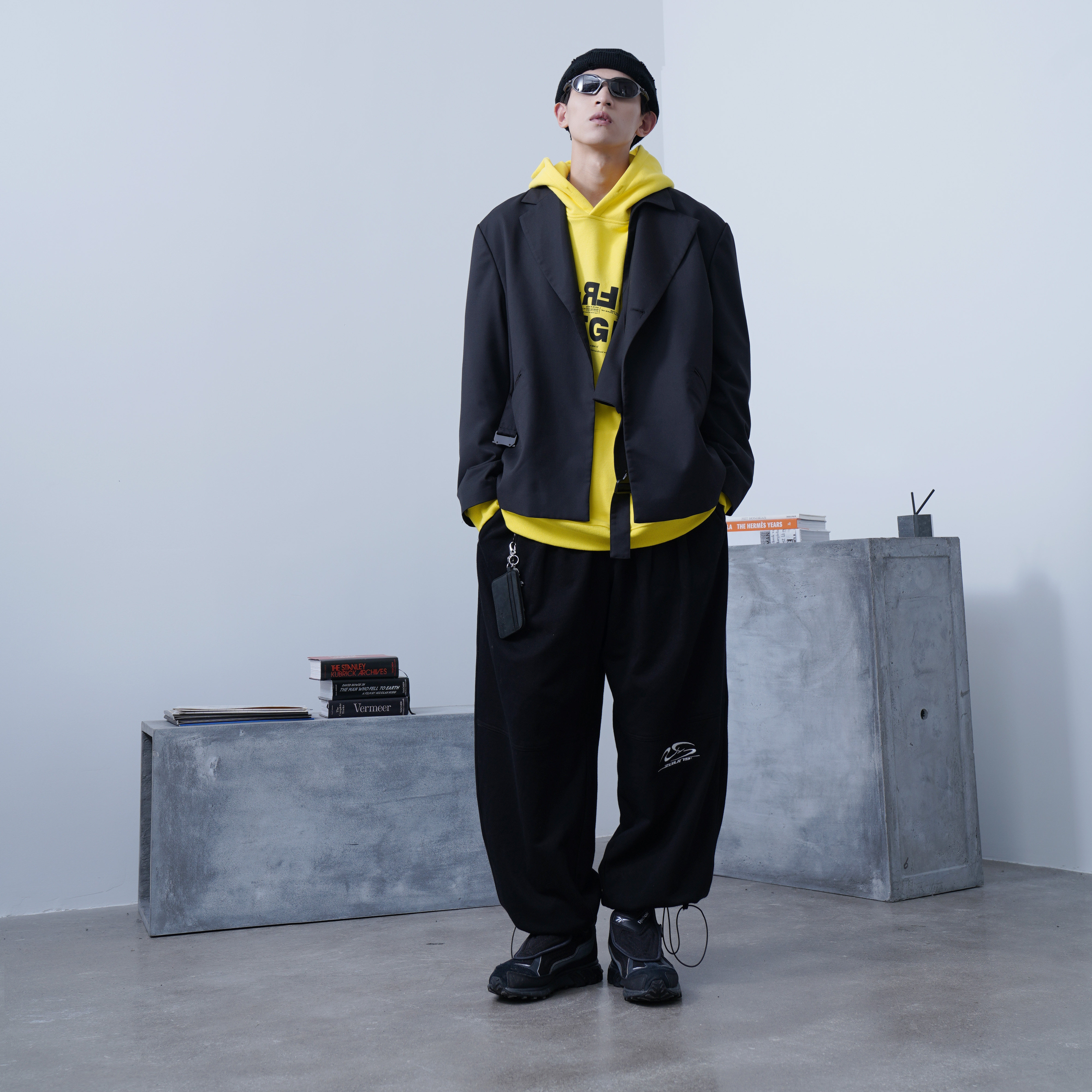 2guns原创休闲帅气潮牌双层领口拼接解构西装男春装宽松西服外套