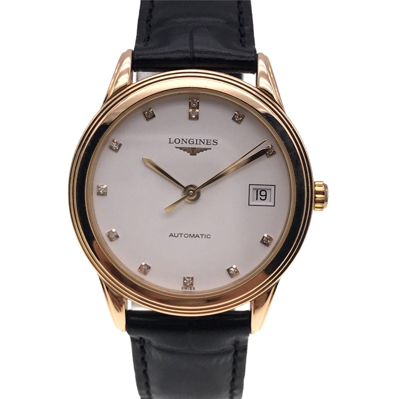 无保留价[9.5新]浪琴军旗系列18k玫瑰金自动机械男表