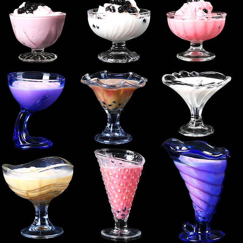 玻璃冰激凌杯奶茶店甜品碗西米露碗奶昔杯可爱雪糕杯家用冰淇淋杯