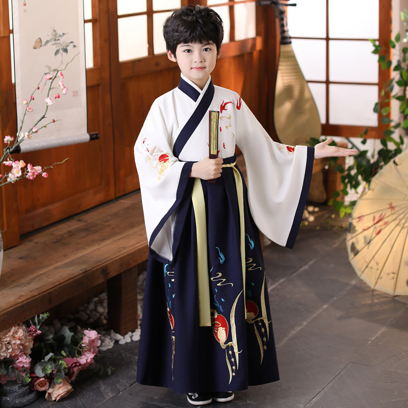 男童汉服春秋2021新款中国风男宝红色古装小童秋季长袖唐装演出服