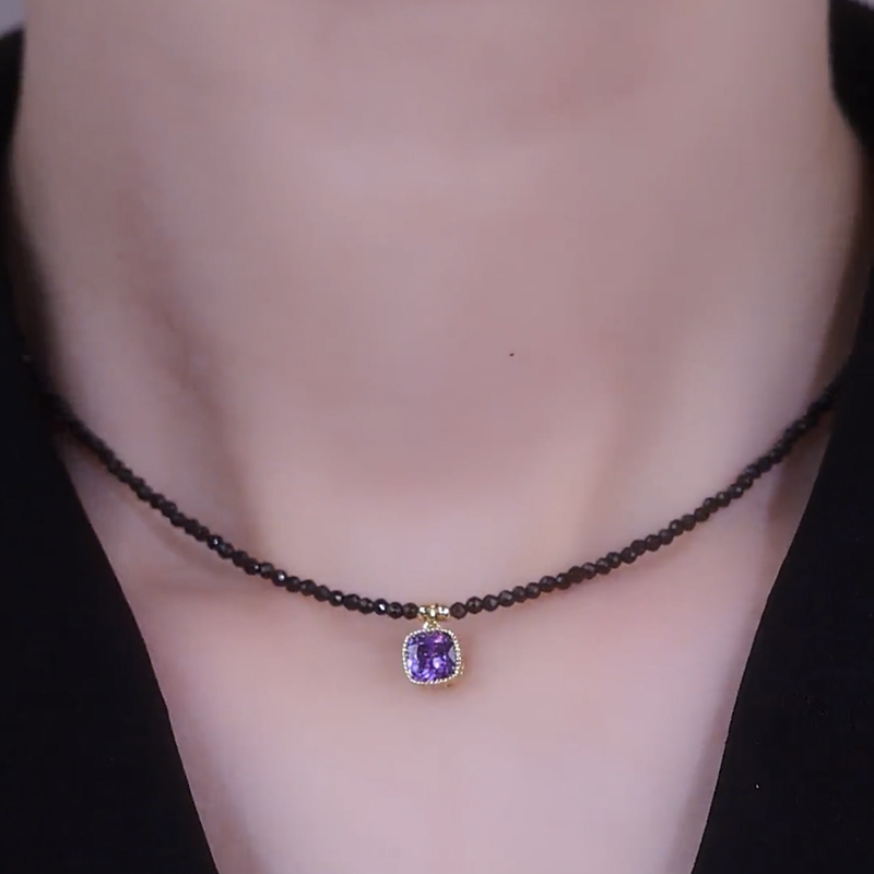 小众设计感紫水晶方糖时尚洋气颈链简