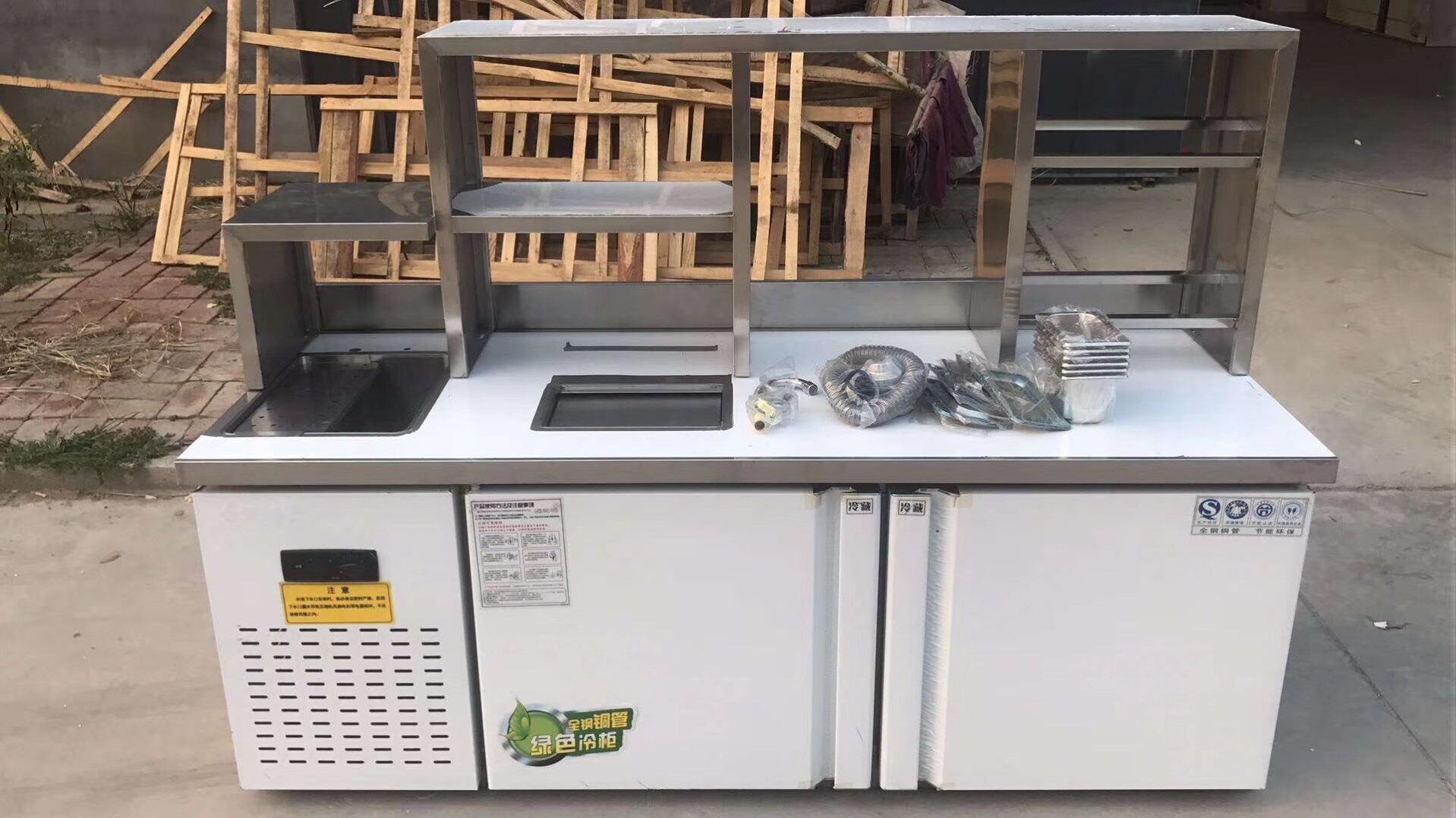 水吧操作台水吧台饮品冷藏柜饭店冷饮带轮子雪克台奶茶保鲜双层
