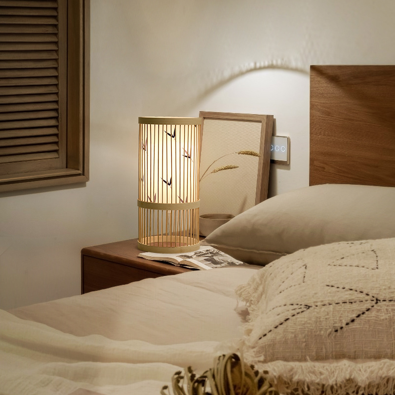 日式台灯床头灯卧室创意新中式竹编灯书房书桌茶几装饰小台灯夜灯