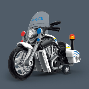 声光音乐摩托车警察110巡逻车仿真模型儿童玩具车惯性小汽车男孩