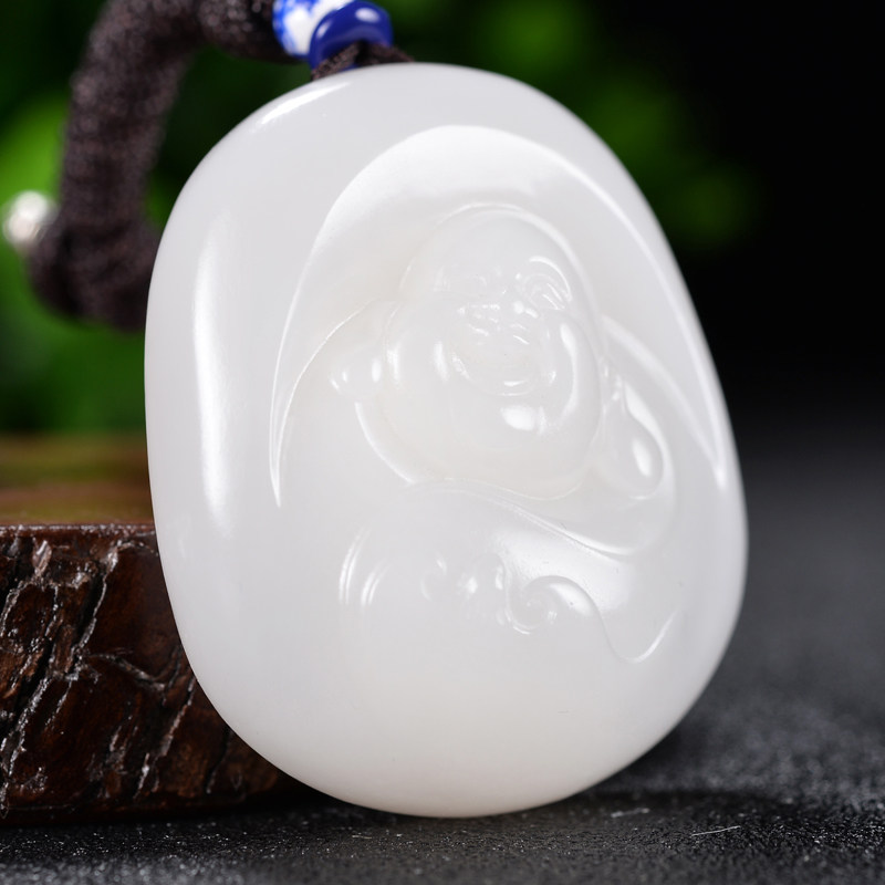 和田玉白玉弥勒佛挂科60.76克