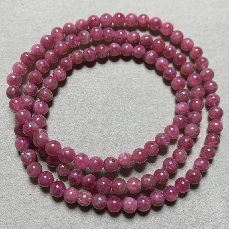 天然老矿巴西粉碧玺三圈粉红西瓜梅花碧玺粉色水晶手串饰品手链女