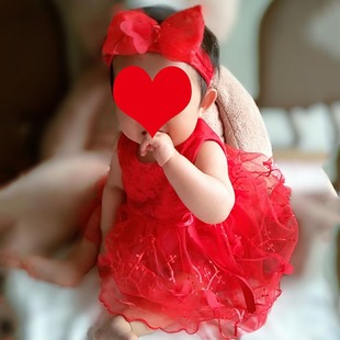 定制百日宴婴儿红色女宝宝公主裙洋气新生儿满月衣服周岁礼服夏季