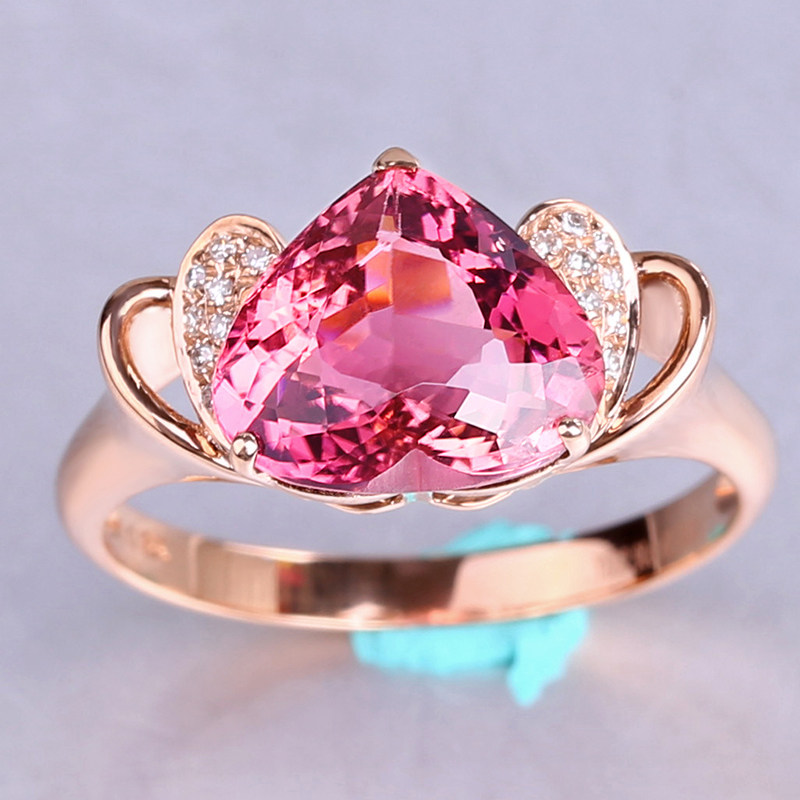 戒面2.9ct指环天然红色碧玺钻石心形戒指小四位入门彩宝044797
