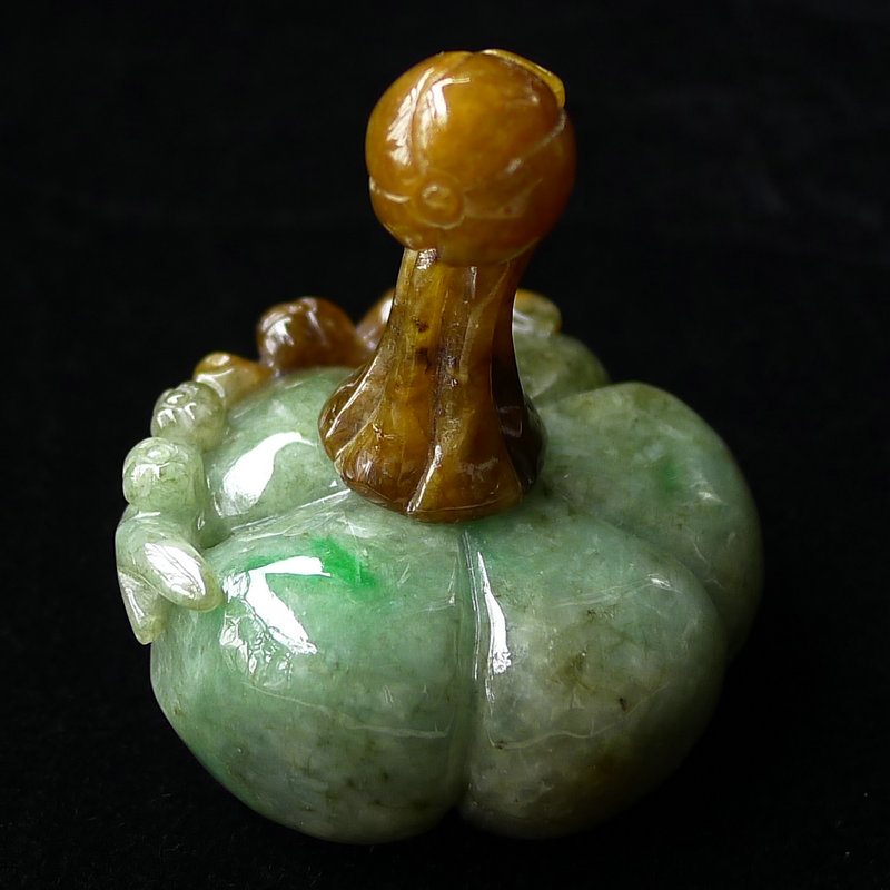 缅甸老坑翡翠a货三彩聚财南瓜小摆件66.10g