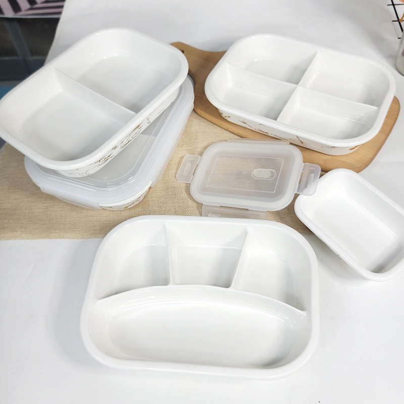 上班族分隔饭盒水果带盖分格陶瓷加热学生长方形微波炉专用保鲜盒