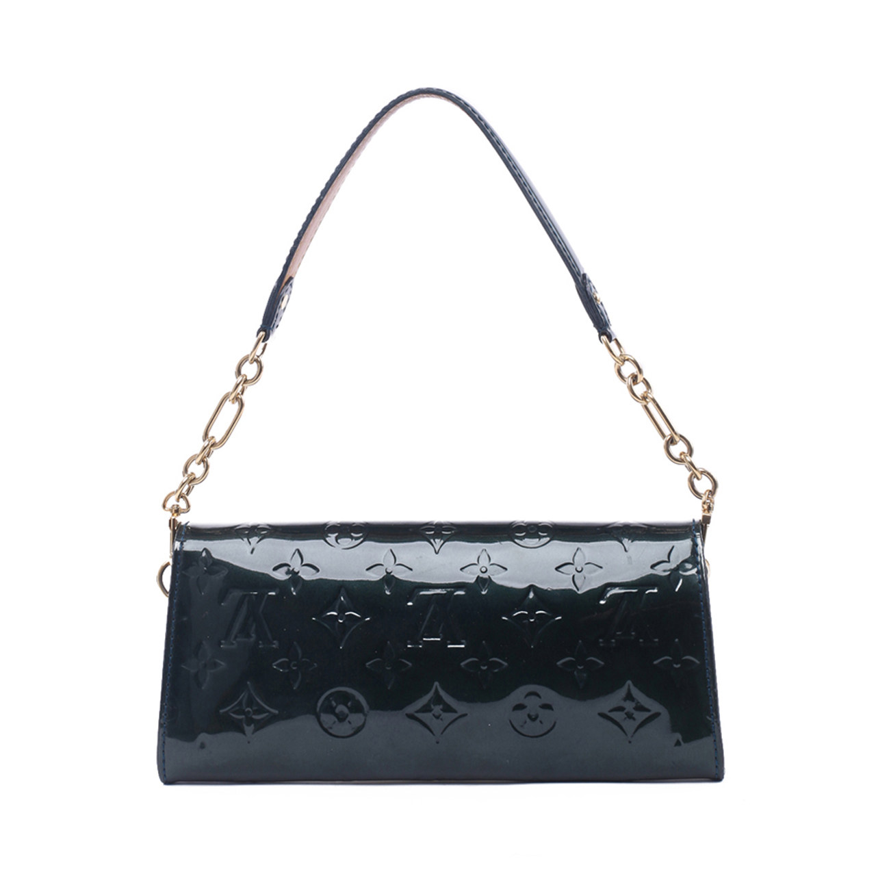 【85新】lv sunset boulevard墨绿色漆皮晚宴包 无尘袋