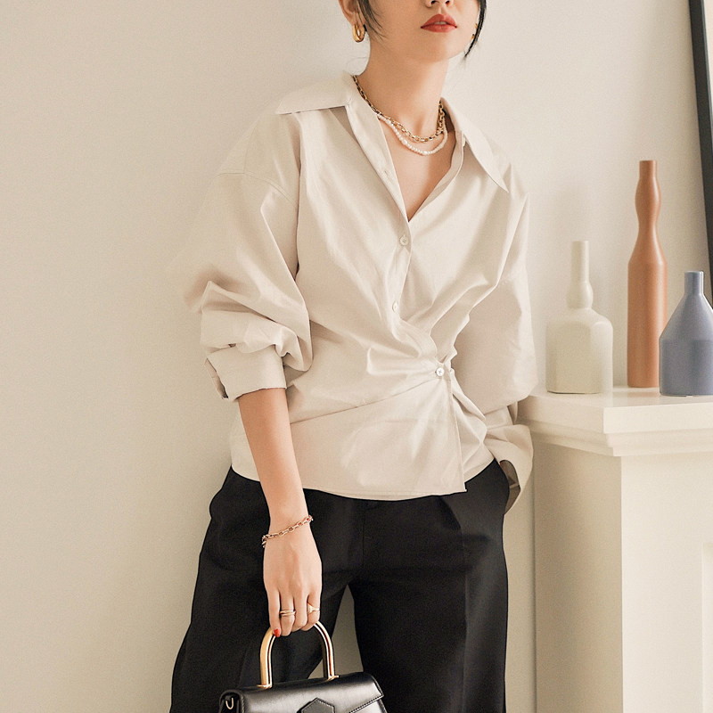 2020新款翻领宽松落肩袖宽松纯色