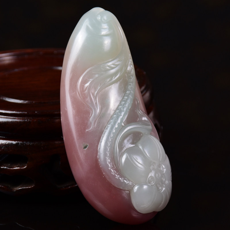 41.34g 紫绿玛瑙 出水芙蓉挂件 省级玉雕大师冀克正大师作品