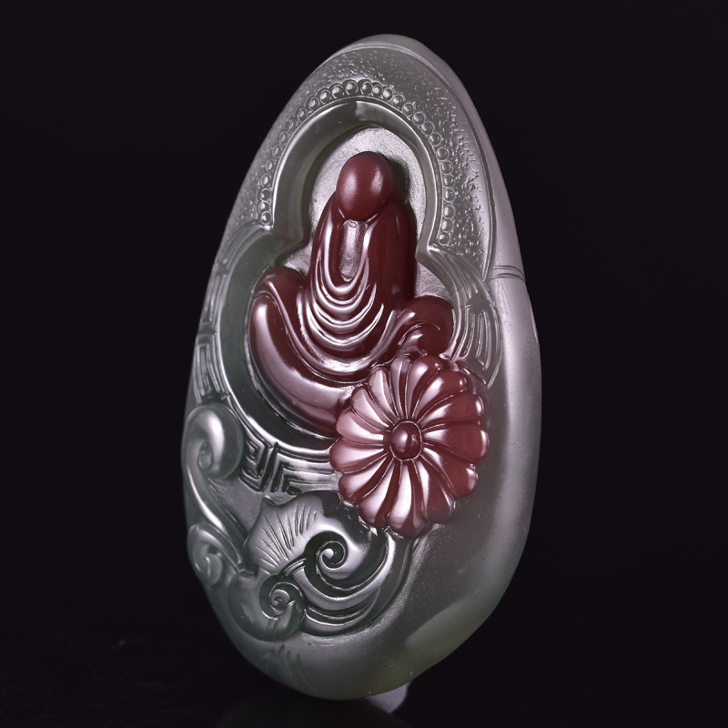 80.25g紫绿玛瑙 悟道挂件 省级玉雕大师冀克正大师作品