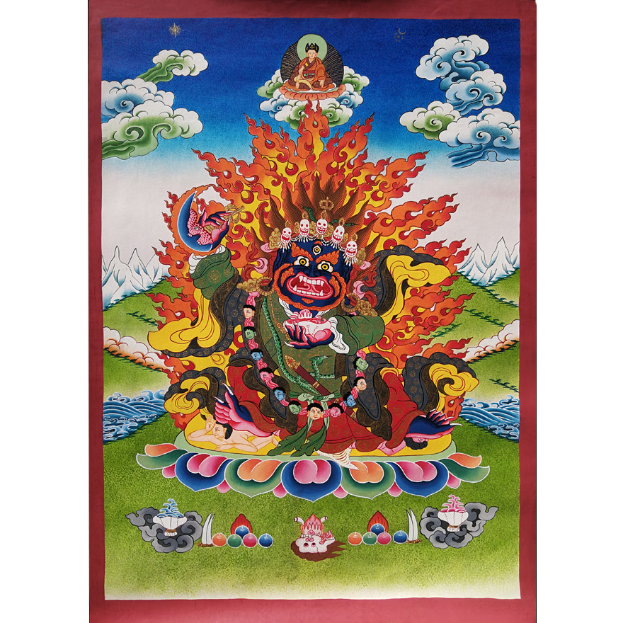 尼泊尔唐卡画师nima lama作品彩绘描金黑袍金刚独尊唐卡5021