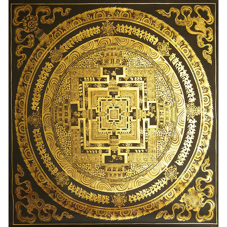 混合金巨幅时轮金刚坛城黑金唐卡 尼泊尔画师kumar lama作品 5088