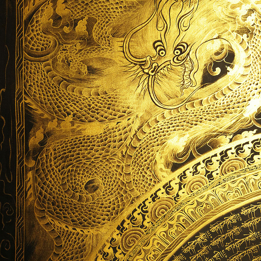 混合金九龙至尊坛城蓝色底唐卡 尼泊尔画师nawang lama作品 5089 - 拍