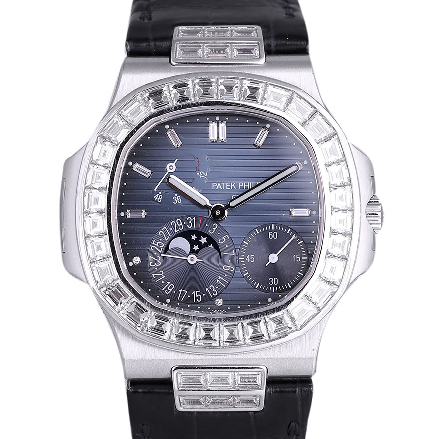 [99新]百达翡丽18k白金镶钻自动机械男表